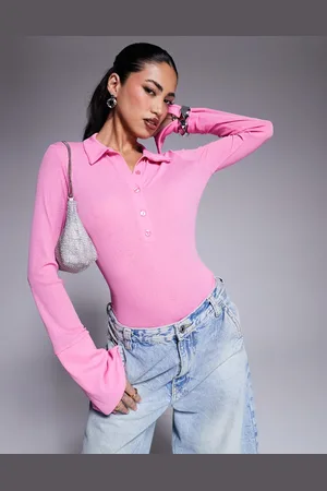 ASOS Pink bodystocking i mesh med krave og manchetdetaljer