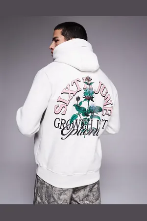 Sixth June Grå hættetrøje med botanisk logoprint på ryggen