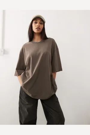 Weekday Frida - Vasket gråbrun oversized T-shirt