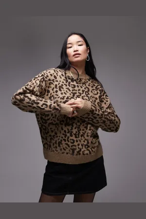 MANGO Oversized trøje med rund hals og leopardprint