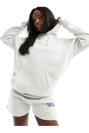 Missyempire Missy Empire - Lysegrå meleret oversized hættetrøje med logo på ryggen - Del af sæt