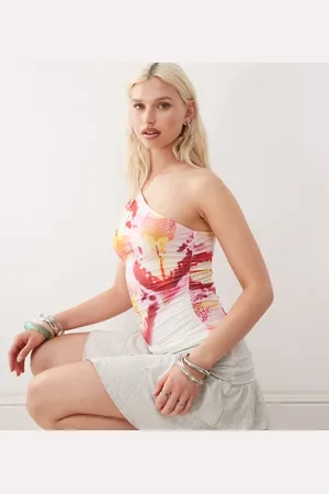 COLLUSION Oneshoulder-top med pink orkidéprint-Multifarvet