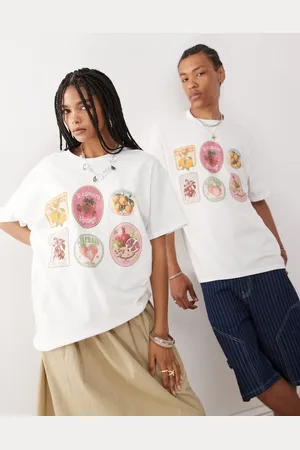 Reclaimed Unisex - oversized T-shirt med frugt-klistermærkeprint