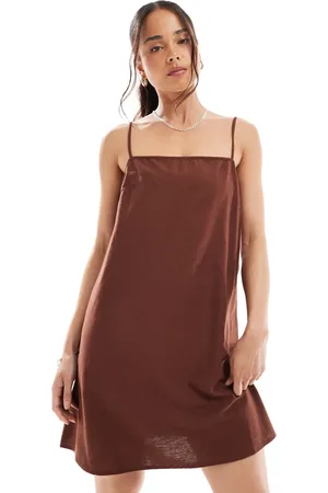 VERO MODA Chokoladebrun minikjole i hørblanding