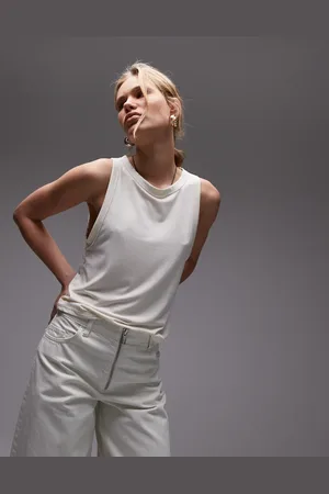Topshop Blød, løstsiddende og hvid tanktop-Neutral