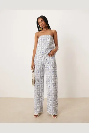 ASOS Bukser med brede ben og blåt muslingeprint - Del af sæt
