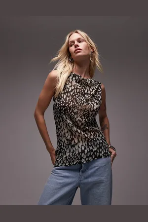 Topshop Gennemsigtig top uden ærmer med sort/hvidt dyreprint