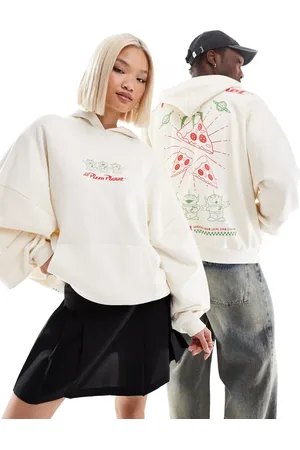 ASOS Disney Pixar - Offwhite og super oversized unisex-hættetrøje med Toy Story-aliensprint-Neutral