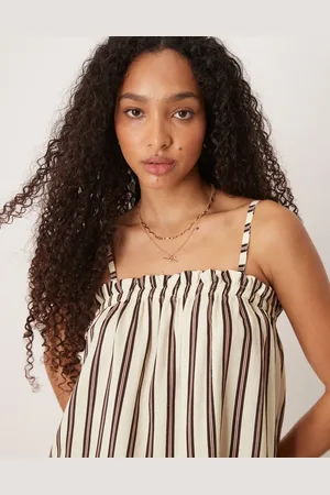 ASOS Stribet trapez-top med cami-stropper i hørlook-Multifarvet
