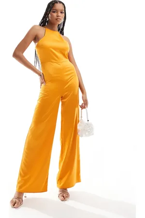 ASOS Jumpsuit med vide ben i klar orange satin