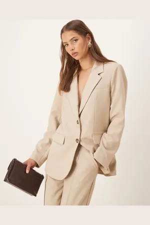 Y.A.S Cremefarvet oversized blazer med skildpaddeskal-knapdetalje - Del af sæt-Neutral