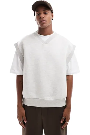 ASOS Gråmeleret oversized sweatshirt uden ærmer med V-hals i scuba-stof-Hvid