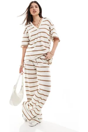 ASOS Bukser i strikket look med beige striber - Del af sæt-Neutral