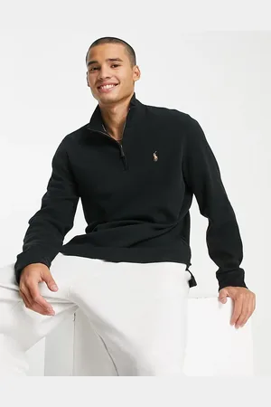 Ralph Lauren Dobbeltstrikket sweatshirt med ikonlogo og halv lynlås i