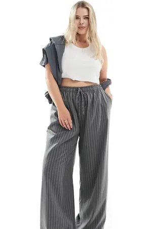 In The Style X Perrie Sian - Grå bukser med vide ben og løbesnor samt nålestriber - Kun hos ASOS
