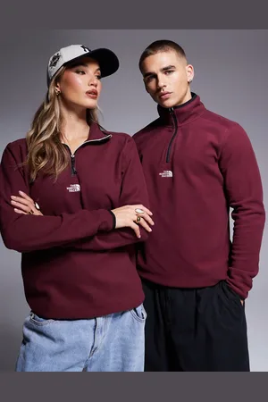 The North Face Glacier - fleece med centralt logo og 1/4 lynlås-Rød