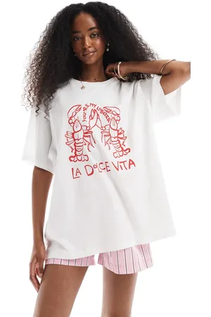 VERO MODA Hvid og oversized T-shirt i boyfriend fit med hummergrafik
