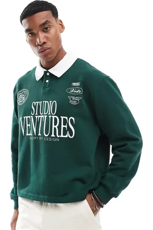 ASOS Grøn oversized rugby-sweatshirt med polokrave og print