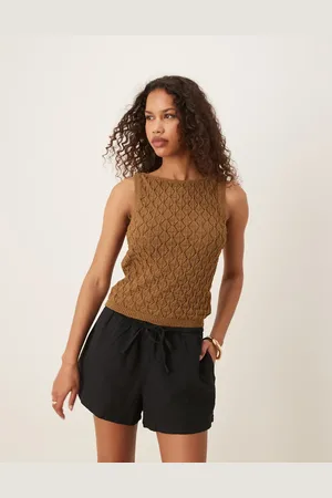 Gina Tricot Sorte shorts i hørmateriale med afslappet pasform og løbesnor