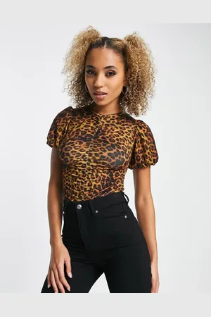 ASOS Tætsiddende bodystocking med pufærmer og rynker i -Multifarvet