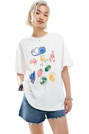 VERO MODA Hvid oversized T-shirt med grafik med sommermad i boyfriend fit