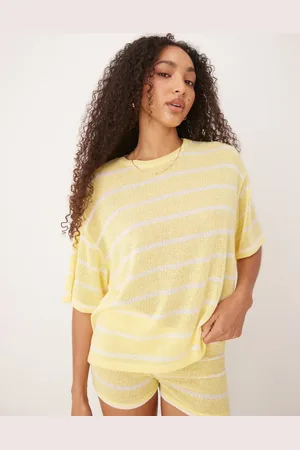 ASOS Gul strikket oversized T-shirt med hvide striber - Del af sæt