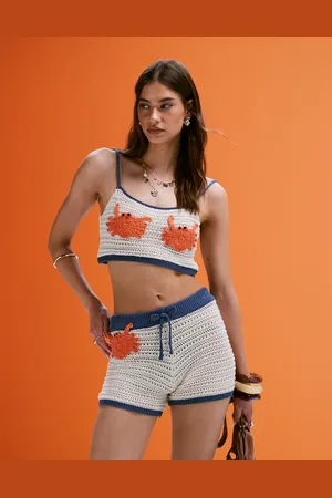 ASOS Hæklet croptop med krabbedetaljer - Del af sæt-Hvid
