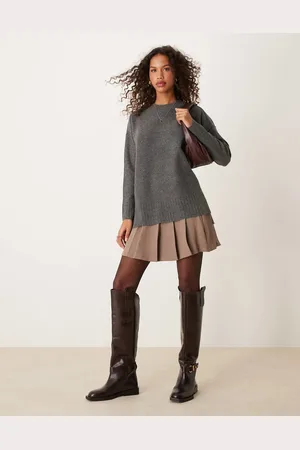 Free People Oversized mørkegrå striktrøje med rund hals