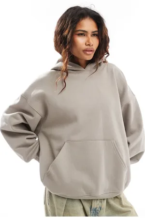 Weekday Tony - Gråbrun oversized hættetrøje i kraftigt materiale