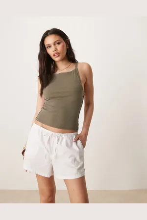 Gina Tricot Hvide afslappede shorts med løbesnor i hør