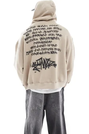 Pull&Bear Hættetrøje med gotisk "STWD"-print på ryggen-Brun