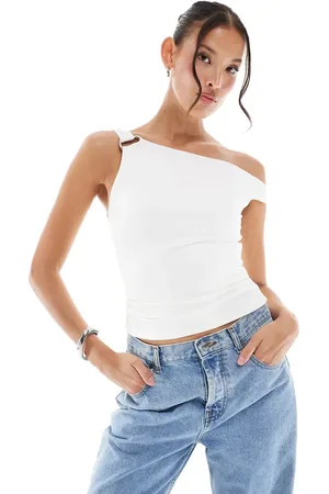 Bershka Hvid oneshoulder-top med metaldetalje