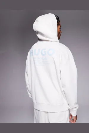 Hugo Blue Beige hættetrøje med blåt logo i løstsiddende pasform - Del af sæt-Neutral
