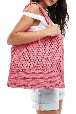 MANGO Hæklet tote-taske i pink