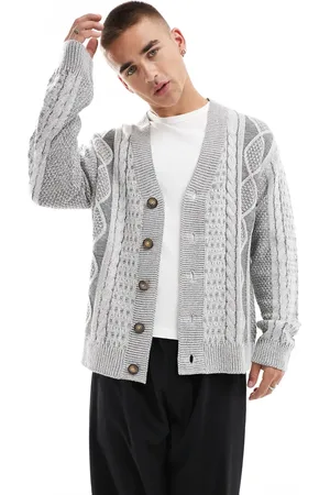 Brave Soul Lysegrå og kabelstrikket cardigan