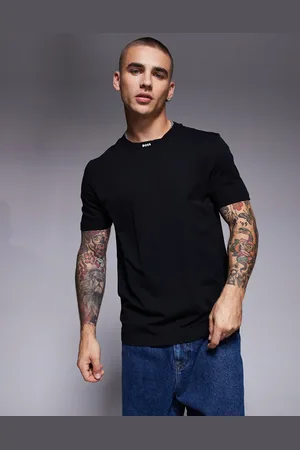 HUGO BOSS T-shirt i kraftigt materiale med ribber i halsen og logo