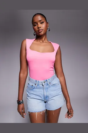 River Island Pink bodystocking med firkantet hals i jersey-Lyserød
