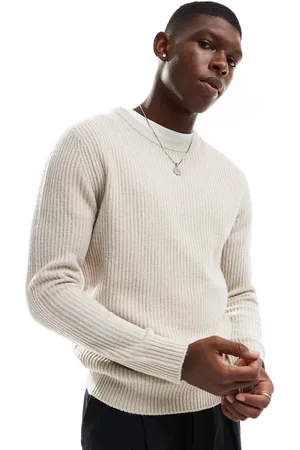 JJ Beige trøje med rund hals og ribber-Neutral