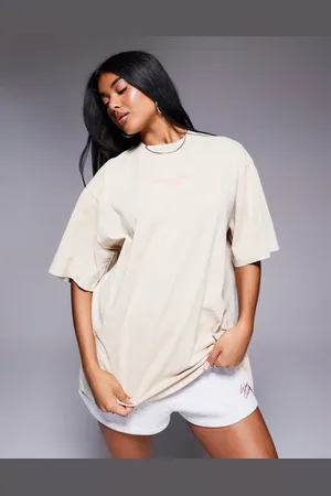 ASOS Weekend Collective - Forvasket og lyserød oversized T-shirt med grafisk logo på brystet-Neutral