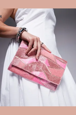 True Decadence Pink kuvert-clutch med pailletmønster-Lyserød