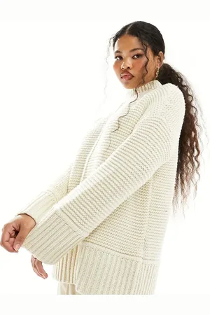 VERO MODA Premium - Oversized longline-trøje med syningsdetalje i cremehvid
