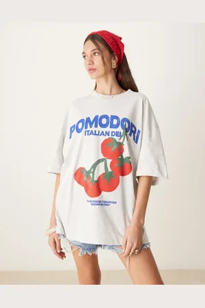ASOS Lysegrå meleret oversized T-shirt med "pomodoro"-tomatgrafik