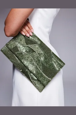 True Decadence Grøn kuvert-clutch med pailletmønster