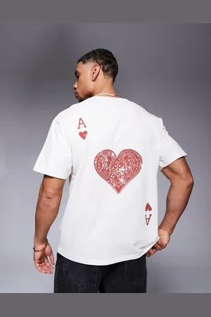 ADPT. Cremefarvet oversized T-shirt med Hjerter Es-print på ryggen-Hvid