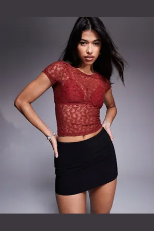 ASOS Kortærmet bordeauxrød baby-T-shirt i blondestof