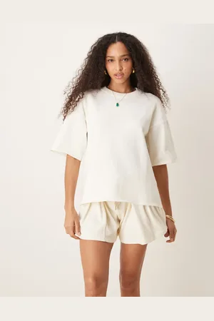 ASOS Cremehvid og strikket T-shirt med tekstur og afslappet pasform