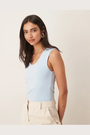 ASOS Babyblå top med dyb rund hals og blød finish