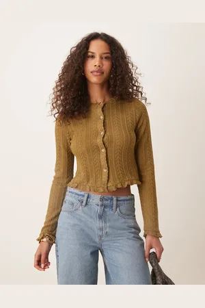 ASOS Kakigrøn hæklet strikket cardigan med flæsedetalje