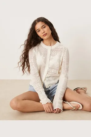 ASOS Cremehvid strikket cardigan med patchwork-mønster