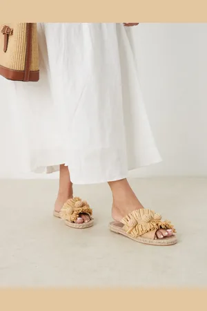 ASOS Jovie - Neutrale espadrille-mules med pompons i raffia